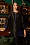 Buy_Meesa_Black Kurta And Pant Raw Silk Placement Embroidery Floral Notched Neck With _Online_at_Aza_Fashions