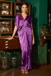 Buy_Meesa_Purple Crepe Embroidery Hearts V Neck Contrast Sequin Kaftan _at_Aza_Fashions