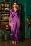 Meesa_Purple Crepe Embroidery Hearts V Neck Contrast Sequin Kaftan _Online_at_Aza_Fashions