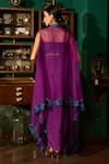 Shop_Meesa_Purple Crepe Placement Embroidery Floral Cape Open Scallop And Draped Skirt Set _at_Aza_Fashions