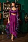 Meesa_Purple Crepe Placement Embroidery Floral Cape Open Scallop And Draped Skirt Set _Online_at_Aza_Fashions