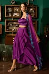 Buy_Meesa_Purple Crepe Placement Embroidery Floral Cape Open Scallop And Draped Skirt Set _Online_at_Aza_Fashions