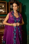 Shop_Meesa_Purple Crepe Placement Embroidery Floral Cape Open Scallop And Draped Skirt Set _Online_at_Aza_Fashions