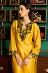 Buy_Meesa_Yellow Chanderi Silk Embroidery Floral Notched Flower Vine Yoke Kurta Pant Set _Online_at_Aza_Fashions