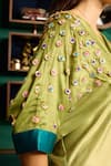 Shop_Meesa_Green Satin Placement Embroidery Floral Gota Patti V Neck Ombre Kaftan _Online_at_Aza_Fashions