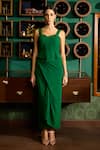 Shop_Meesa_Green Crepe Plain Sweetheart Neck Peplum Top And Draped Skirt Set _Online_at_Aza_Fashions