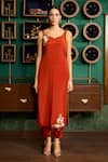 Meesa_Red Crepe Placement Embroidery Flower Vine Paan Neck Kurta With _Online_at_Aza_Fashions