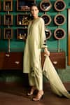 Buy_Meesa_Green Chanderi Silk Placement Embroidery Flower Vine Notched Neck Kurta Pant Set _Online_at_Aza_Fashions