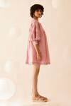 Buy_Bunka_Pink 100% Cotton Voile Lace Ruffle Lea Detailed Short Dress _Online_at_Aza_Fashions