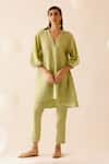 Buy_Bunka_Green Cotton Lace Safina Base Pant _at_Aza_Fashions