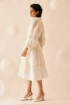 Shop_Bunka_Ivory Silk Linen Floral Lace Band Collar Zenia Detailed Dress _Online_at_Aza_Fashions