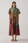 Cord_Multi Color Cotton Printed High-tea Band Collar A-line Midi Dress _Online_at_Aza_Fashions