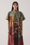 Buy_Cord_Multi Color Cotton Printed High-tea Band Collar A-line Midi Dress _Online_at_Aza_Fashions