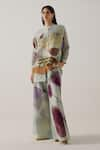 Buy_Cord_Blue Linen Printed Mirage Mandarin Mia Shirt With Pant _at_Aza_Fashions