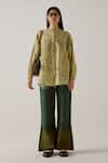 Buy_Cord_Green Linen Printed Mirage Band Ruth Stroke Shirt With Pant _at_Aza_Fashions