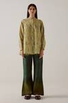 Cord_Green Linen Printed Mirage Band Ruth Stroke Shirt With Pant _Online_at_Aza_Fashions