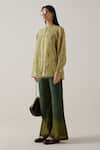 Buy_Cord_Green Linen Printed Mirage Band Ruth Stroke Shirt With Pant _Online_at_Aza_Fashions