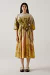 Cord_Yellow Cotton Printed Dale Closed Round Tokyo Dress _Online_at_Aza_Fashions