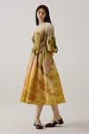 Buy_Cord_Yellow Cotton Printed Dale Closed Round Tokyo Dress _Online_at_Aza_Fashions