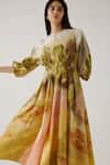 Shop_Cord_Yellow Cotton Printed Dale Closed Round Tokyo Dress _Online_at_Aza_Fashions