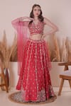 Surabhi Arya_Pink Lehenga And Dupatta Organza Embroidery Thread Blunt V Neck Zardozi Set _Online_at_Aza_Fashions