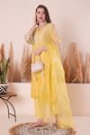 Buy_Surabhi Arya_Yellow Kurta Mul Chanderi Embroidery Zari Notched Gota Stripe Set _at_Aza_Fashions