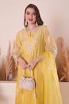 Buy_Surabhi Arya_Yellow Kurta Mul Chanderi Embroidery Zari Notched Gota Stripe Set 