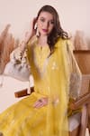 Shop_Surabhi Arya_Yellow Kurta Mul Chanderi Embroidery Zari Notched Gota Stripe Set 