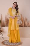 Buy_Surabhi Arya_Yellow Kurta Mul Chanderi Embroidery Zari Notched Yoke Sharara Set _at_Aza_Fashions