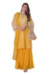 Shop_Surabhi Arya_Yellow Kurta Mul Chanderi Embroidery Zari Notched Yoke Sharara Set _Online_at_Aza_Fashions