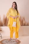 Buy_Surabhi Arya_Yellow Mul Chanderi Embroidery Thread V Neck Sequin Kurta And Pant Set _at_Aza_Fashions