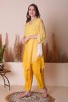 Shop_Surabhi Arya_Yellow Mul Chanderi Embroidery Thread V Neck Sequin Kurta And Pant Set _Online_at_Aza_Fashions