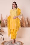 Buy_Surabhi Arya_Yellow Kurta Mul Chanderi Embroidery Thread Notched Gota Stripe A-line Set _at_Aza_Fashions