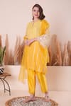 Shop_Surabhi Arya_Yellow Kurta Mul Chanderi Embroidery Thread Notched Gota Stripe A-line Set _Online_at_Aza_Fashions