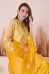 Buy_Surabhi Arya_Yellow Kurta Mul Chanderi Embroidery Thread Notched Gota Stripe A-line Set 