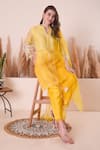 Shop_Surabhi Arya_Yellow Kurta Mul Chanderi Embroidery Thread Notched Gota Stripe A-line Set 