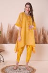 Buy_Surabhi Arya_Yellow Kurta Mul Chanderi Embroidery Gota Round Wave And Dhoti Pant Set _at_Aza_Fashions