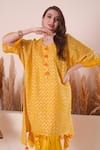 Shop_Surabhi Arya_Yellow Kurta Mul Chanderi Embroidery Gota Round Wave And Dhoti Pant Set _Online_at_Aza_Fashions