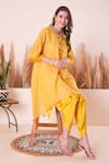 Buy_Surabhi Arya_Yellow Kurta Mul Chanderi Embroidery Gota Round Wave And Dhoti Pant Set 