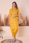 Buy_Surabhi Arya_Yellow Kurta Mul Chanderi Embroidery Gota Collar And Dhoti Pant Set _at_Aza_Fashions