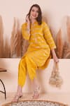 Shop_Surabhi Arya_Yellow Kurta Mul Chanderi Embroidery Gota Collar And Dhoti Pant Set 