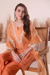 Buy_Surabhi Arya_Orange Kurta Mul Chanderi Embroidery Zari Notched Stripe Set _Online_at_Aza_Fashions