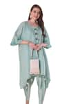 Buy_Surabhi Arya_Blue Kurta Mul Chanderi Embroidery Thread Round Gota Wave And Dhoti Pant Set _Online_at_Aza_Fashions