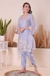 Buy_Surabhi Arya_Blue Kurta And Pant Mul Chanderi Embroidery Zari Square Neck Floral Border Set _Online_at_Aza_Fashions