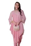 Shop_Surabhi Arya_Pink Kurta And Pant Mul Chanderi Embroidery Stripe Pattern Asymmetric & Set _Online_at_Aza_Fashions