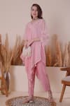 Buy_Surabhi Arya_Pink Kurta And Pant Mul Chanderi Embroidery Stripe Pattern Asymmetric & Set 