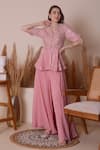 Buy_Surabhi Arya_Pink Peplum Kurta Mul Chanderi Embroidery Gota Scallop V Neck And Sharara Set _at_Aza_Fashions