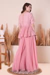 Shop_Surabhi Arya_Pink Peplum Kurta Mul Chanderi Embroidery Gota Scallop V Neck And Sharara Set _at_Aza_Fashions