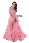 Shop_Surabhi Arya_Pink Peplum Kurta Mul Chanderi Embroidery Gota Scallop V Neck And Sharara Set _Online_at_Aza_Fashions