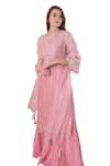 Surabhi Arya_Pink Kurta Mul Chanderi Embroidery Zari Notched Gota Work Set _at_Aza_Fashions